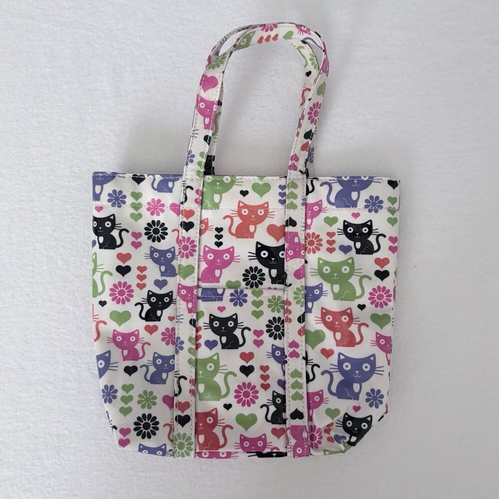 Paperchase Vinyl Tote Bag Shopper Colorful CATS 8” Tall Vintage HTF Cat Print